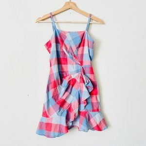 Parker SIZE 2 Flynn linen red blue plaid ruffle mini dress